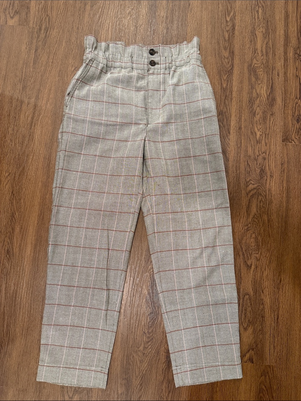 Madewell Gray Plaid Paper bag Waist